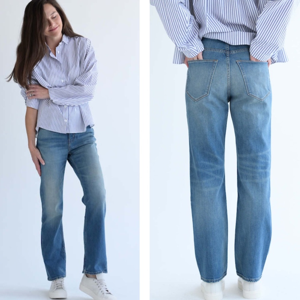 Jamie Haller Kenicke Mid-Rise Straight Leg Women’s Jeans in Worn Indigo.